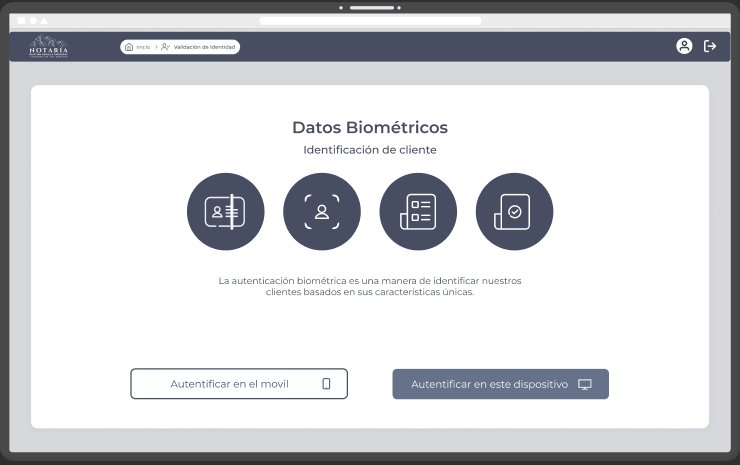 Pantalla de validación de datos biométricos de la plataforma web