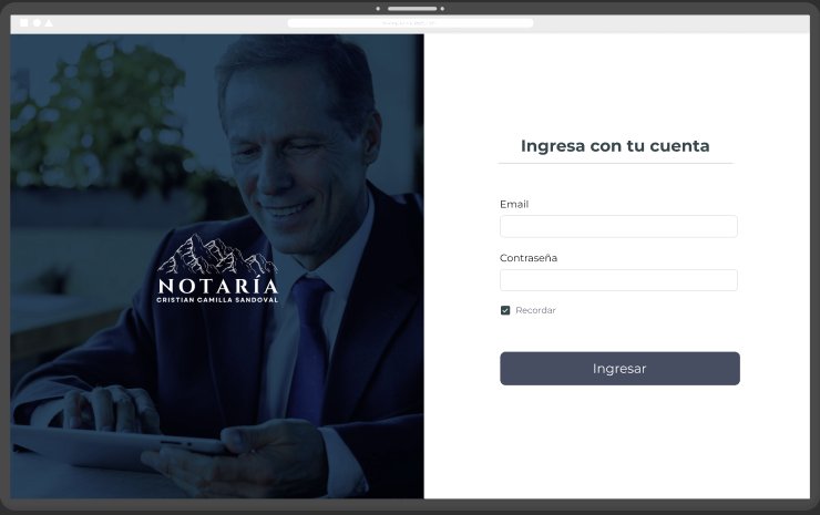 Pantalla de login de la plataforma web de la Notaría Cristian Camilla Sandoval